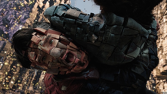 Character with dramatic facial effects made using products in the M&E collection.